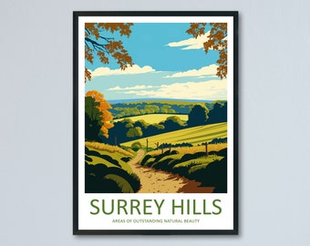 Impressão de viagem em Surrey Hills Arte de parede em Surrey Hills Decoração de casa em Surrey Hills Presente para amantes da arte Impressão de arte em parede em Surrey Hills
