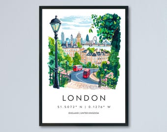 London Watercolor Poster London Travel Print London Wall Art London Cityscape Painting London Souvenir UK Decor
