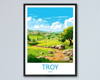 Impresión de viaje de Troya Arte de pared Colgante de pared de Troya Decoración del hogar v Regalo Amantes del arte Regalo para amantes del arte de Turquía Ciudad de Troya Viaje a Turquía