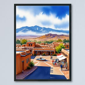 Santa Fe Aquarell Poster Wandkunst Santa Fe Wandbehang Home Décor Santa Fe Geschenk Kunstliebhaber New Mexico Kunstliebhaber Geschenk New Mexico Wandkunst