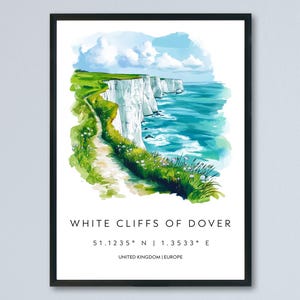 White Cliffs of Dover Watercolor Poster Wall Art White Cliffs of Dover Decor Home Décor White Cliffs of Dover Gift UK Art Lover Gift, Travel