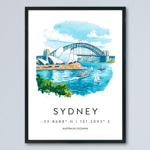 Sydney Watercolor Poster Wall Art Sydney Wall Hanging Home Décor Sydney Gift Art Lovers Australia Wall Art
