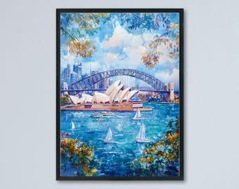 オーストラリアの絵画 シドニーの芸術 オリジナル水彩画 オペラハウス