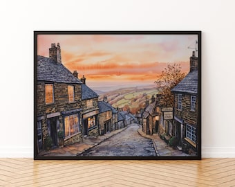 Haworth England Watercolor Poster Haworth Travel Print Yorkshire Village Painting Countryside Wall Art UK Decor Souvenir