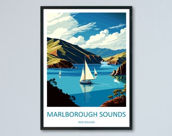 Impresión de viaje de Marlborough Sounds, arte de pared, colgante de pared de Marlborough Sounds, decoración del hogar, regalo de Marlborough Sounds, amantes del arte, amante del arte de Nueva Zelanda