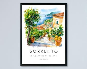 Sorrento Watercolor Poster Sorrento Travel Print Sorrento Wall Art Sorrento Cityscape Painting Sorrento Souvenir Italy Decor