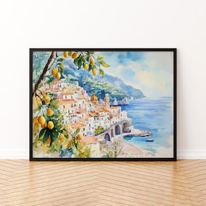 Amalfi Watercolor Poster Landscape Wall Art Amalfi Wall Hanging Home Décor Amalfi Gift Art Lovers Italy Wall Art