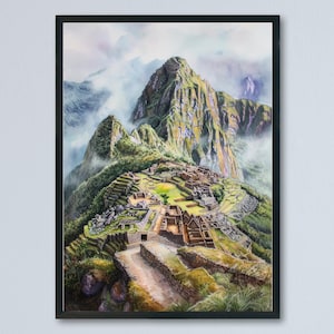 Pôster em aquarela de Machu Picchu Impressão de viagem de Machu Picchu Arte de parede de Machu Picchu Pintura de Machu Picchu Lembrança de Machu Picchu Decoração do Peru