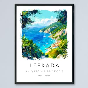 Lefkada Watercolor Poster Lefkada Greece Travel Print Wall Art Lefkada Home Decor Lefkada Gift Art Lovers Greece Art Lefkada Island