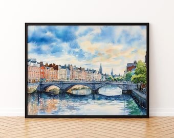 Póster de acuarela de Dublín, arte mural con paisaje de Dublín, colgante de pared de Dublín, decoración del hogar, regalo de Dublín, amantes del arte, arte mural de Irlanda