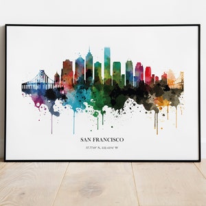 San Francisco Watercolour Skyline Print San Francisco Cityscape San Francisco Home Décor Art Print USA Wall Art San Francisco Souvenir Print