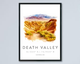 Death Valley Watercolor Poster Death Valley Travel Print National Park Wall Art Desert Painting Death Valley Decor
