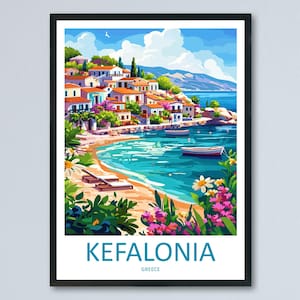 Kefalonia Cartoon Reise Poster Griechenland Wand Kunst Insel Druck Küsten Illustration Strand Dekor Kefalonia Souvenir Geschenk