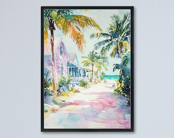 Key West Watercolor Poster Key West Travel Print Key West Wall Art Key West Painting Florida Souvenir Coastal Decor