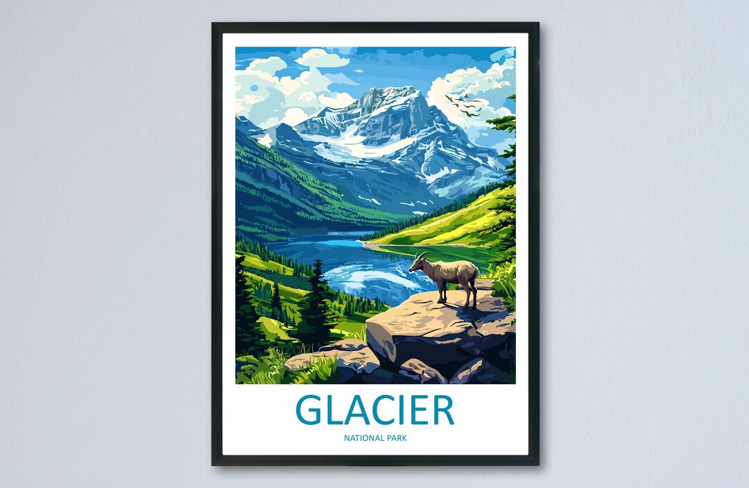 Glacier National Park Travel Poster Montana Wall Art Mountain Lake ...