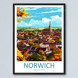 Norwich Travel Print Wall Art Norwich Wall Hanging Home Décor Norwich Gift Art Lovers England Art Lover Gift Norwich Travel Gift