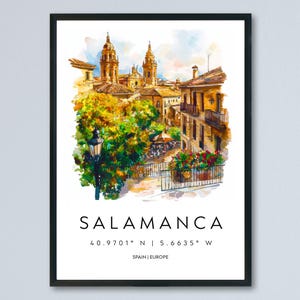 Salamanca Watercolor Poster Salamanca Travel Print Spain Wall Art Salamanca Decor Historic City Scene Cathedral View Plaza Landscape Print