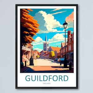 Guildford Travel Print Wall Art Guildford Wall Hanging Home Décor Guildford Gift Art Lovers England Art Lover Gift Guildford Travel Décor