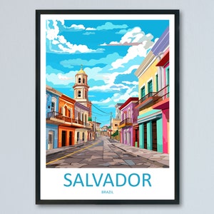 Arte de parede com impressão de viagem em Salvador, decoração de parede para casa, presente de Salvador, amantes da arte, impressão de arte de parede, arte do Brasil, pôster de arte de parede