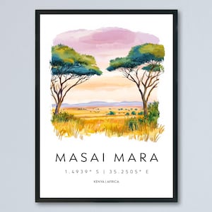 Masai Mara Watercolor Poster Wall Art Masai Mara Wall Hanging Home Décor Masai Mara Gift Art Lovers Kenya Wall Art