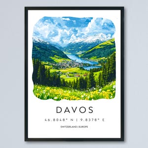 Davos Watercolor Poster Wall Art Davos Wall Decor Home Décor Davos Gift Switzerland Art Lover Gift, Travel Souvenir Print