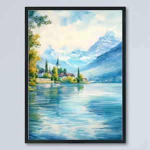 Affiche aquarelle du lac des Quatre-Cantons, art mural, tenture murale du lac des Quatre-Cantons, décoration d&#39;intérieur, cadeau du lac des Quatre-Cantons, amateurs d&#39;art, art mural de la Suisse