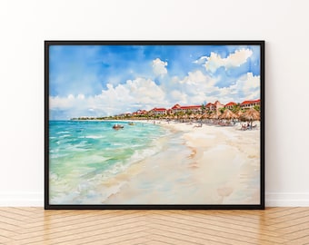 Aruba Watercolor Poster Caribbean Travel Print Beach Landscape Painting Coastal Wall Art Tropical Island Souvenir