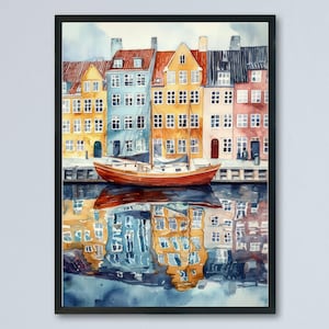Copenhagen Watercolor Poster Copenhagen Travel Print Copenhagen Wall Art Copenhagen Cityscape Painting Copenhagen Souvenir Denmark Decor