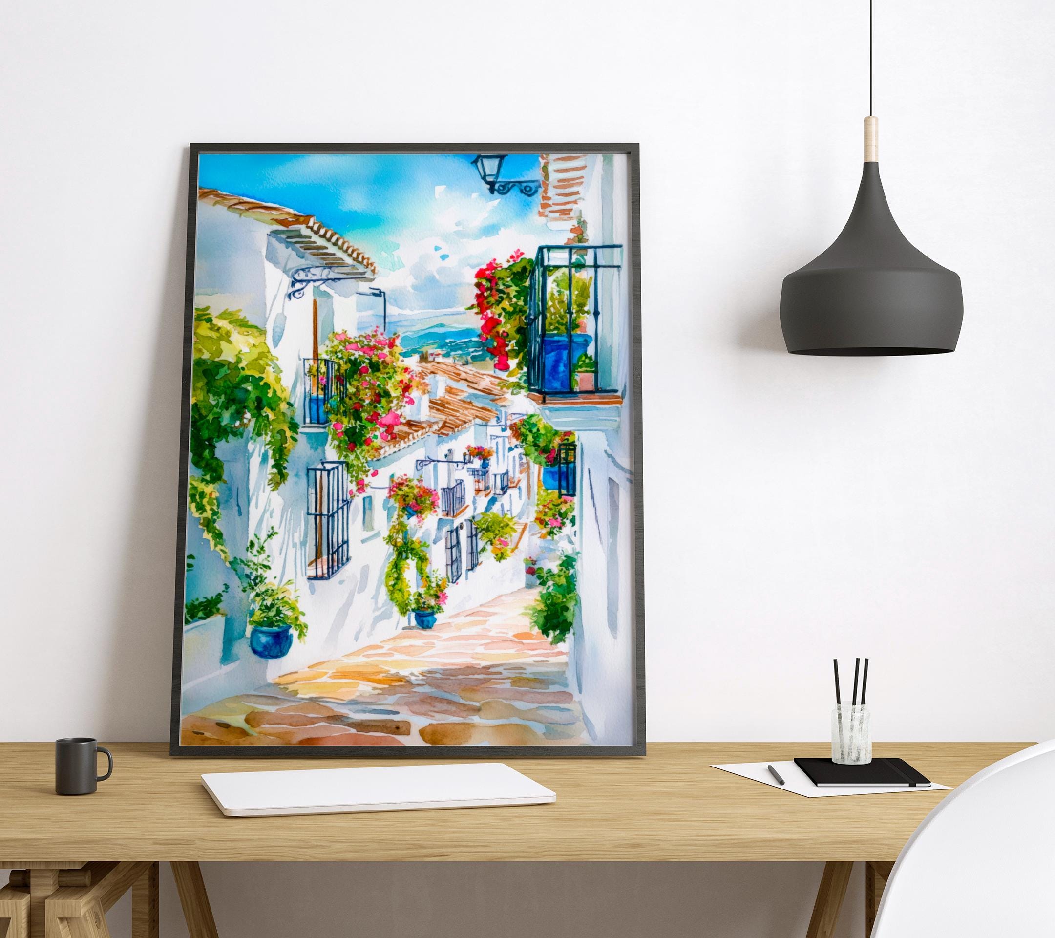 ミハスの水彩画ポスター スペイン旅行プリント 壁アート ホーム