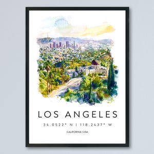 Los Angeles Watercolor Poster Los Angeles California Travel Print Wall Art Los Angeles Home Decor Los Angeles Gift Art Lovers Cityscape