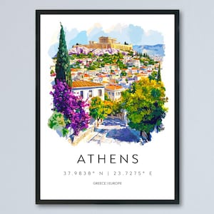 Athens Watercolor Poster Athens Greece Travel Print Wall Art Athens Home Decor Athens Gift Art Lovers Greece Art Athens Acropolis