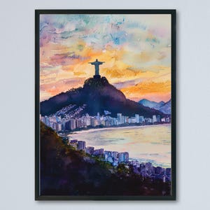 Rio de Janeiro Watercolor Poster Rio de Janeiro Travel Print Rio Wall Art Rio Cityscape Painting Rio Souvenir Brazil Decor
