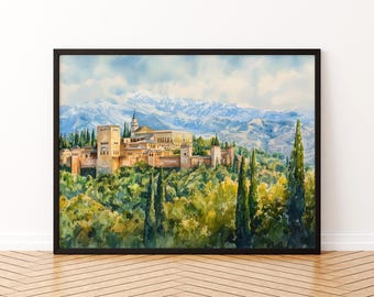 Granada Watercolor Poster Landscape Wall Art Granada Wall Hanging Home Décor Granada Gift Art Lovers Spain Wall Art