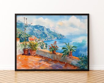 Ravello Watercolor Poster Landscape Wall Art Ravello Wall Hanging Home Décor Ravello Gift Art Lovers Italy Wall Art