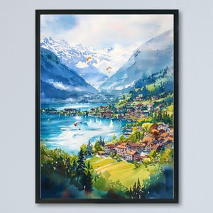 Interlaken watercolor poster Wall Art Interlaken Wall Hanging Home Décor Interlaken Gift Art Lovers Switzerland Art Lover Gift Switzerland