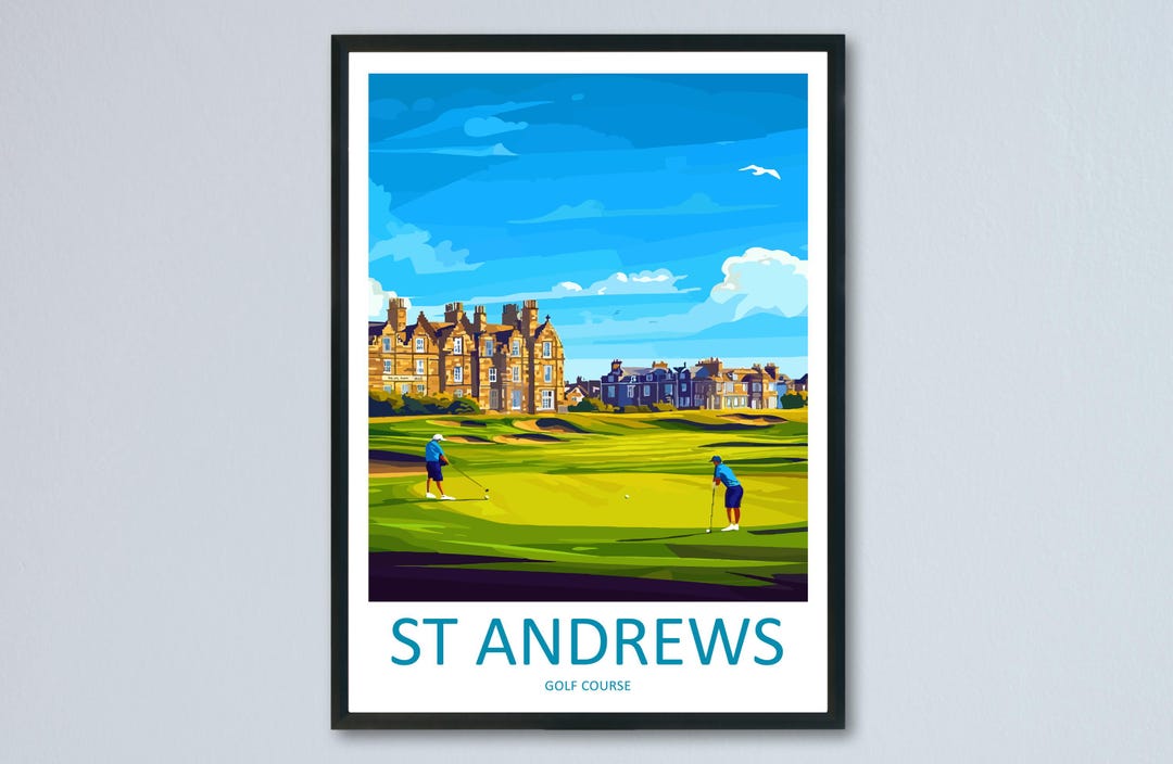 St Andrews Cartoon Travel Poster Scotland Wall Art Coastal Town Print ...