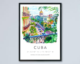 Havanna Aquarell Poster Havanna Wandbild Havanna Stadtbild Havanna Souvenir Havanna Kunst Havanna Aquarell Souvenir Deko