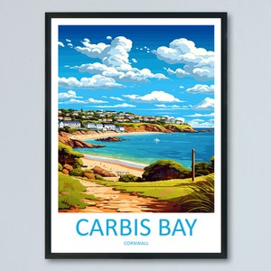 Impression de voyage Carbis Bay, art mural, décoration murale de Carbis Bay, décoration d'intérieur, cadeau de Carbis Bay, amateurs d'art, cadeau pour amateur d'art de Cornouailles