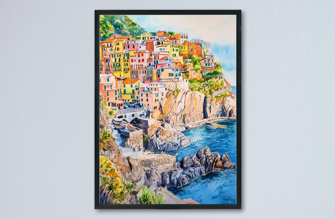 Cinque Terre Watercolor Poster Italy Travel Print Italian Coast Wall ...