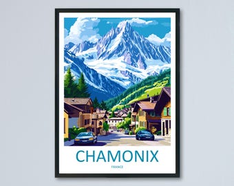 Chamonix Travel Poster France Wall Art Mont Blanc Alpine Print Nature Decor French Gift Souvenir Scene Europe Mountain Art