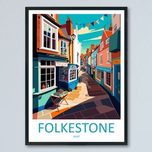 Folkestone Travel Print Wall Art Folkestone Wall Hanging Home Décor Folkestone Gift Art Lovers England Art Lover Gift Print Artwork Kent Art