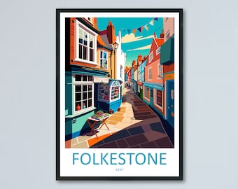 Folkestone Travel Print Wall Art Folkestone Wall Hanging Home Décor Folkestone Gift Art Lovers England Art Lover Gift Print Artwork Kent Art