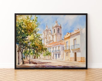 Faro watercolor poster Wall Art Faro Wall Hanging Home Décor Faro Gift Art Lovers Portugal Wall Art