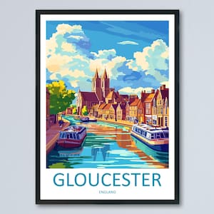 Gloucester Travel Poster England Wall Art Historic City Print Cathedral View Illustration Riverside Decor Gloucester Gift Souvenir