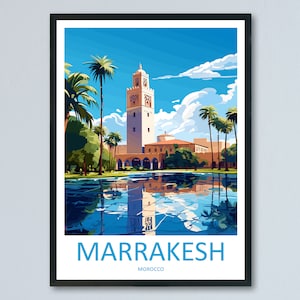 Impression de voyage Marrakech Art mural Tenture murale Marrakech Décoration d'intérieur Cadeau Marrakech Amoureux d'art Maroc Cadeau amateur d'art Art mural Art du Maroc