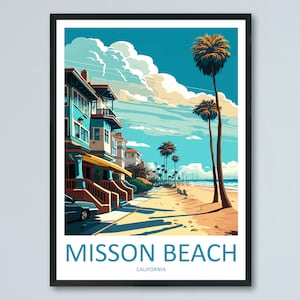 Mission Beach Travel Print Wall Art Mission Beach Wall Hanging Home Décor Mission Beach Gift Art Lovers California Art Poster Mission Beach