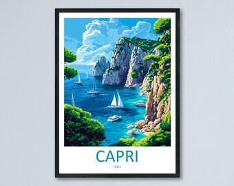 カプリ旅行ポスター イタリア ウォールアート 島の海の景色 地中海の