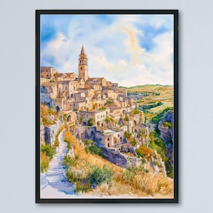 Matera Watercolor Poster Wall Art Matera Wall Hanging Home Décor Matera Gift Art Lovers Italy Art Lover Gift, Italian Cityscape Travel Print