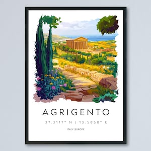 Agrigent Aquarell Poster Agrigent Italien Reisedruck Wandkunst Agrigent Wohnkultur Agrigent Geschenk Kunstliebhaber Sizilien Tal der Tempel