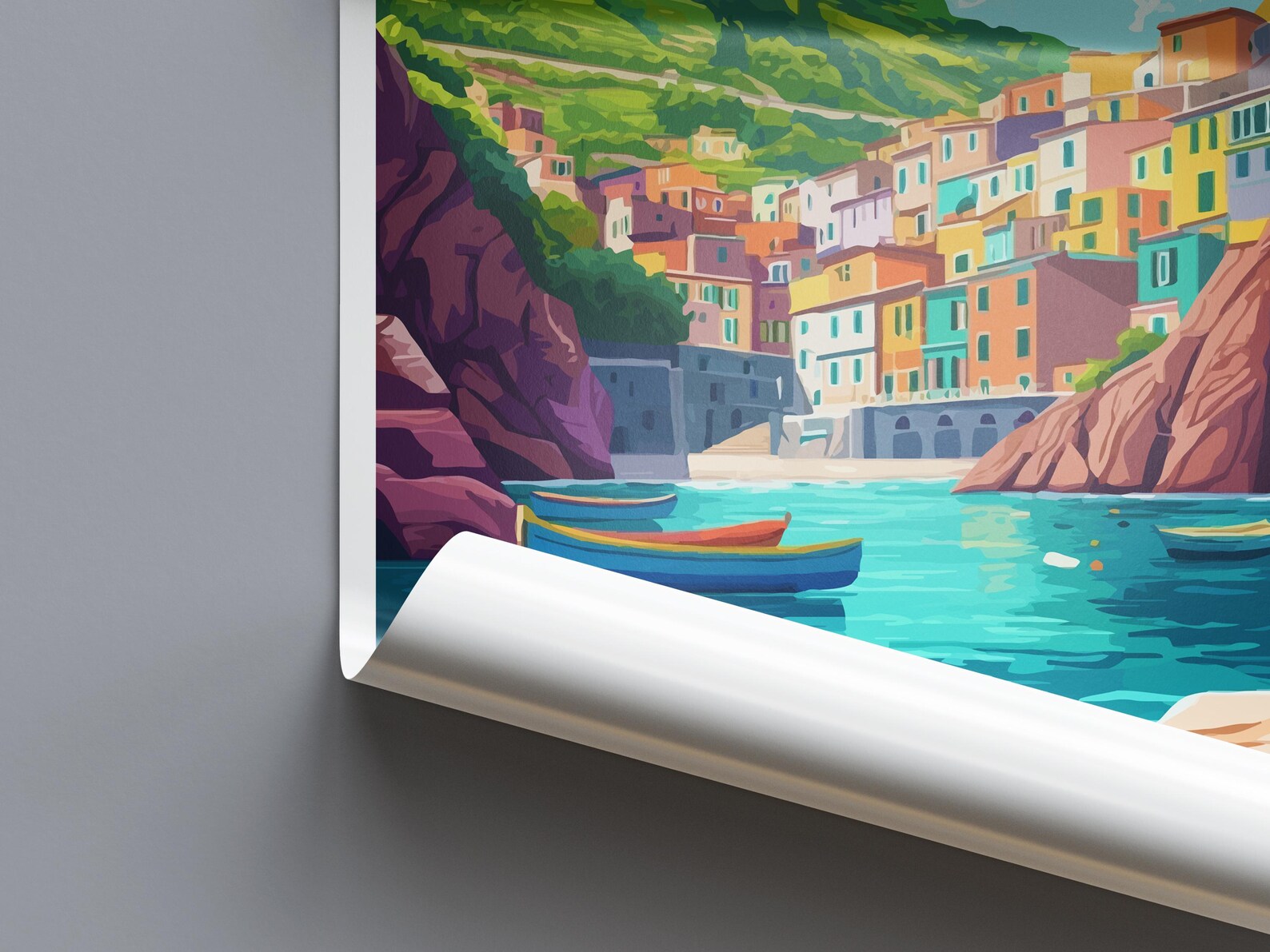Cinque Terre Cartoon Travel Poster Italy Wall Art Coastal Village Print ...